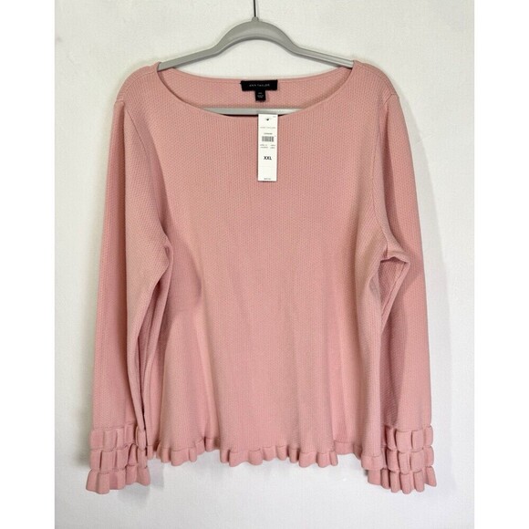 Ann Taylor Tops - Ann Taylor Ruffle Sleeve Hem Sweater Top Womens 2XL Dusty Rose Pink Stretch NEW